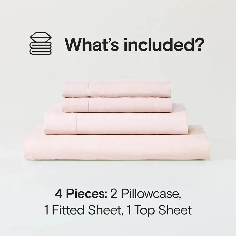 NEW Sijo Organic French Linen Set 4 Piece - 2 Pillowcases, 2 Sheets Blush, King